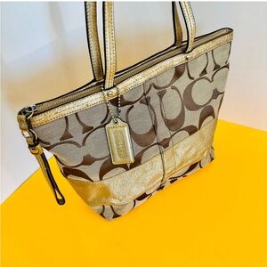Coach Brown and Gold Signature Tote